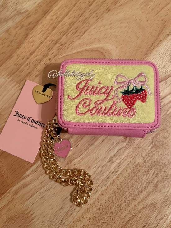 Juicy Couture Accessories - Juicy Couture Pink & Yellow Retro Strawberry Card Case Wristlet